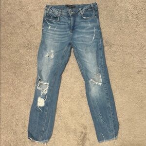 Zara Blue Ankle Cropped Jeans with Distressed Details